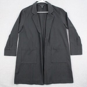 Eileen Fisher Washable Flex Ponte Open Front Long Blazer Women's Size M Black